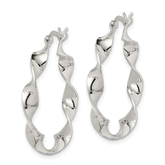 Sterling Silver Twisted 4x30mm Hoop Earrings