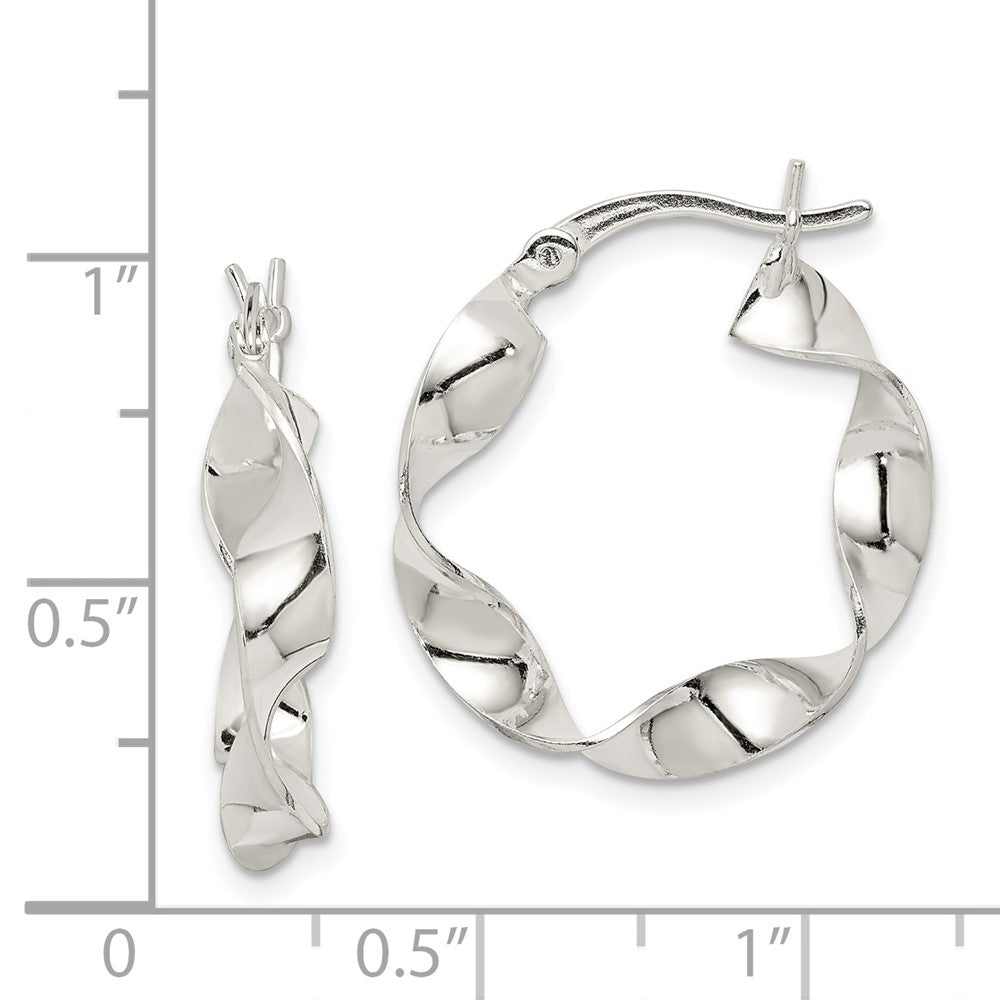 Sterling Silver Twisted 4x22mm Hoop Earrings