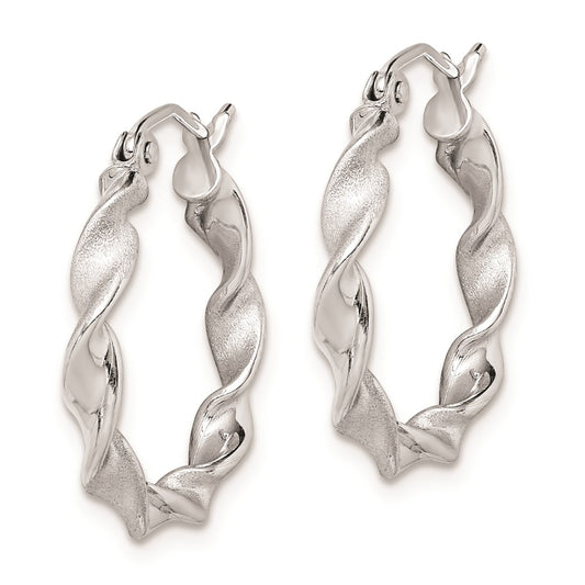 Rhodium-plated Sterling Silver Polish and Satin 2.5mm Twist Hoop Earrings