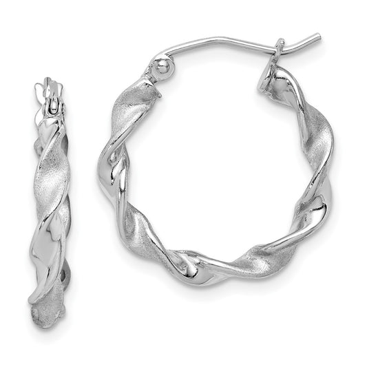 Rhodium-plated Sterling Silver Polish and Satin 2.5mm Twist Hoop Earrings