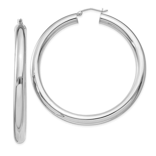 Rhodium-plated Sterling Silver 5mm Round Hoop Earrings