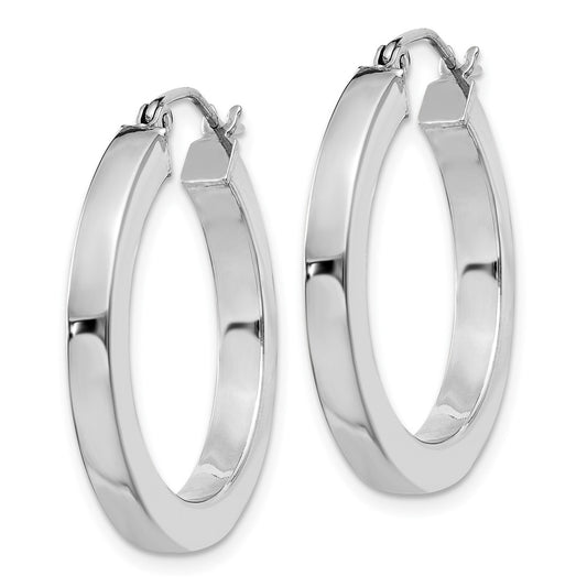 Rhodium-plated Sterling Silver 3x25mm Square Tube Hoop Earrings