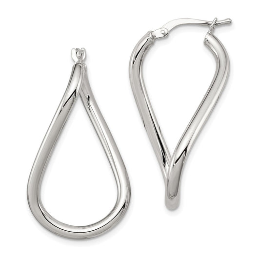 Rhodium-plated Sterling Silver Polished Twisted Hoop Earrings