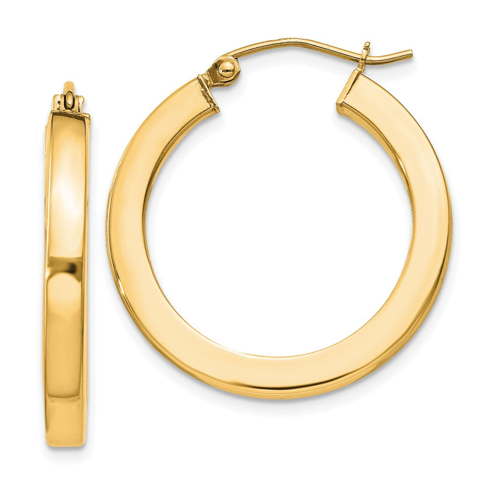 Yellow Gold-plated Sterling Silver 3x25mm Square Tube Hoop Earrings