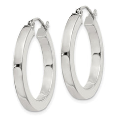 Sterling Silver 3x25mm Square Tube Hoop Earrings