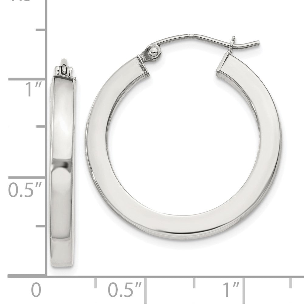 Sterling Silver 3x25mm Square Tube Hoop Earrings