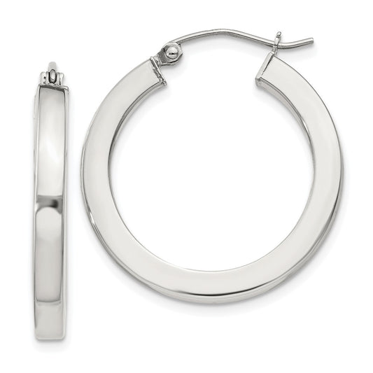 Sterling Silver 3x25mm Square Tube Hoop Earrings