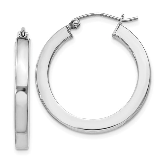 Rhodium-plated Sterling Silver 3x25mm Square Tube Hoop Earrings