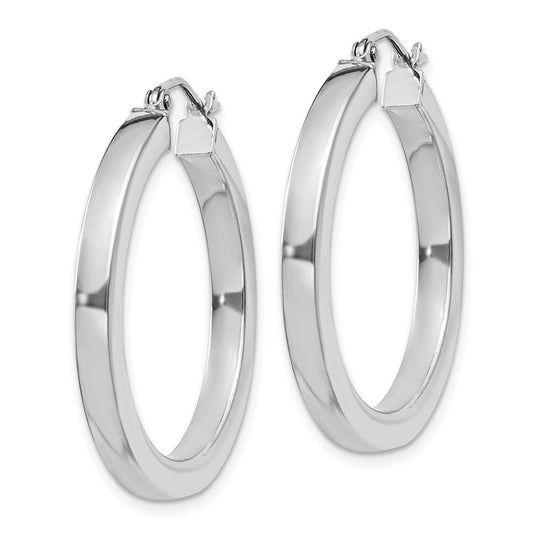 Rhodium-plated Sterling Silver 3x30mm Square Tube Hoop Earrings