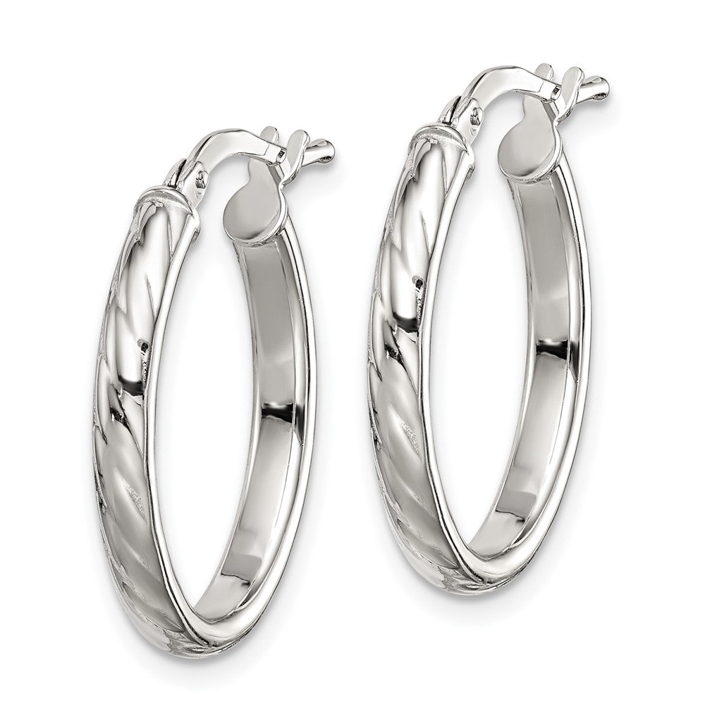 Sterling Silver Textured 3mm Hollow Oval Hoop Earrings