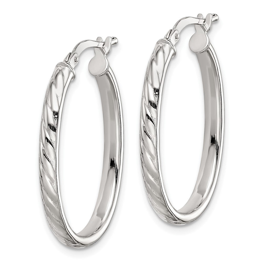 Sterling Silver Textured 3mm Hollow Oval Hoop Earrings