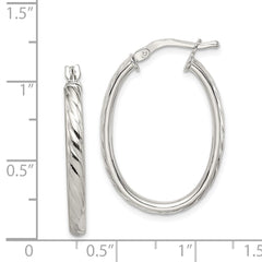 Sterling Silver Textured 3mm Hollow Oval Hoop Earrings