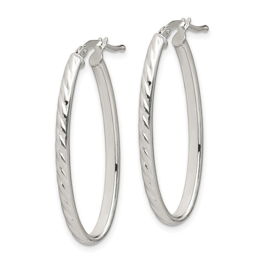 Sterling Silver Textured 3mm Hollow Oval Hoop Earrings