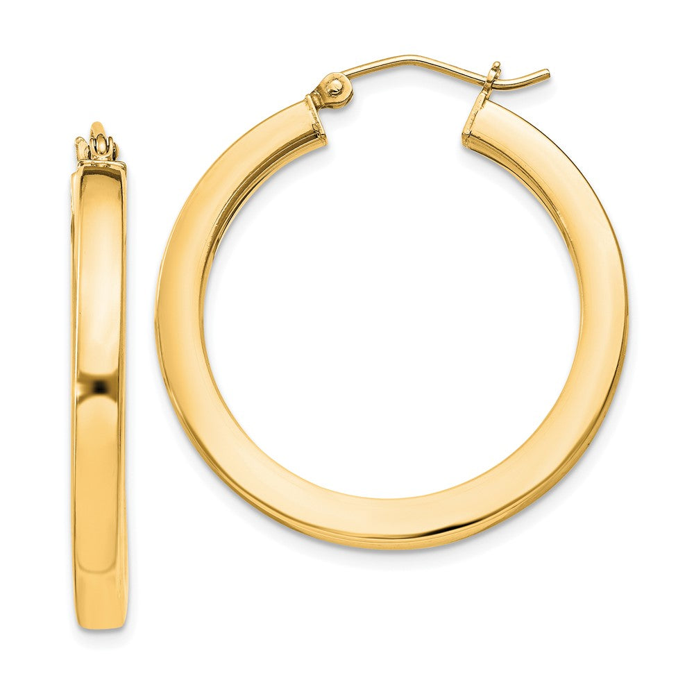 Yellow Gold-plated Sterling Silver 3x30mm Square Tube Hoop Earrings