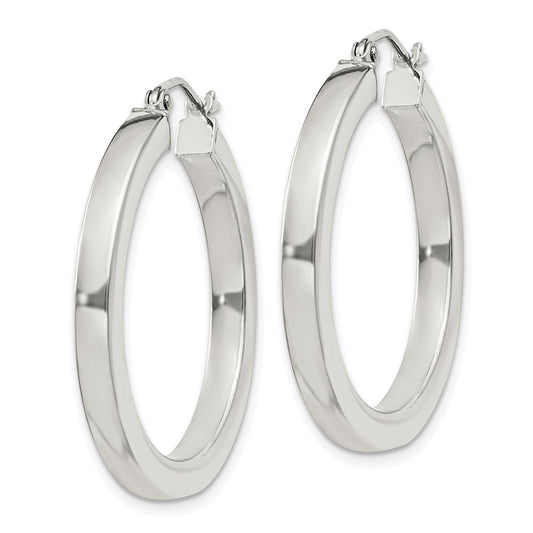 Sterling Silver 3x30mm Square Tube Hoop Earrings