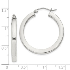 Sterling Silver 3x30mm Square Tube Hoop Earrings