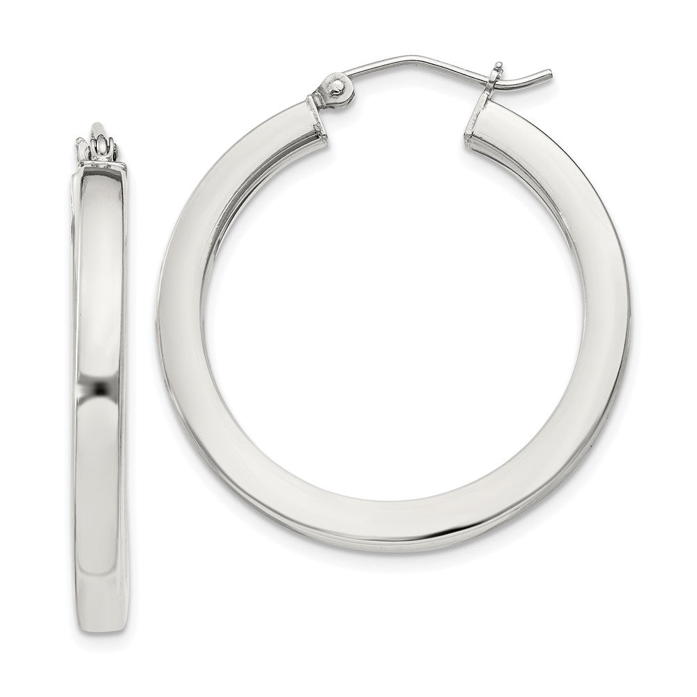 Sterling Silver 3x30mm Square Tube Hoop Earrings