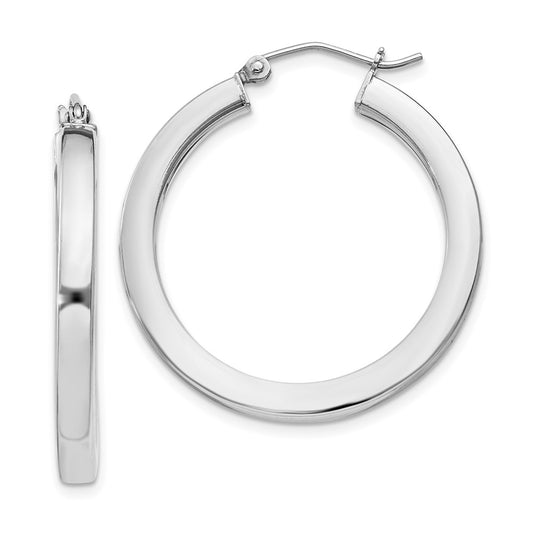 Rhodium-plated Sterling Silver 3x30mm Square Tube Hoop Earrings