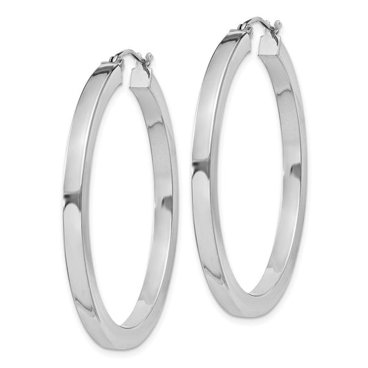 Rhodium-plated Sterling Silver 3x40mm Square Tube Hoop Earrings