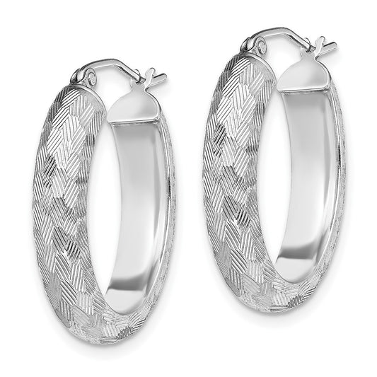 Rhodium-plated Sterling Silver Diamond-cut 5mm Oval Hoop Earrings