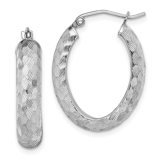 Rhodium-plated Sterling Silver Diamond-cut 5mm Oval Hoop Earrings