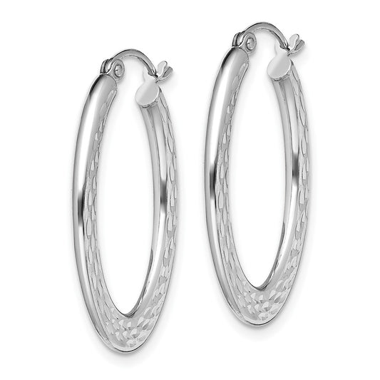 Rhodium-plated Sterling Silver Textured Oval Hoop Earrings