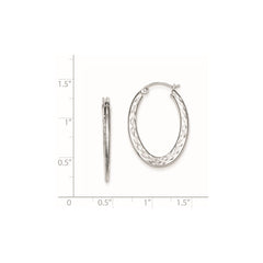 Rhodium-plated Sterling Silver Textured Oval Hoop Earrings