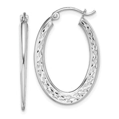 Rhodium-plated Sterling Silver Textured Oval Hoop Earrings