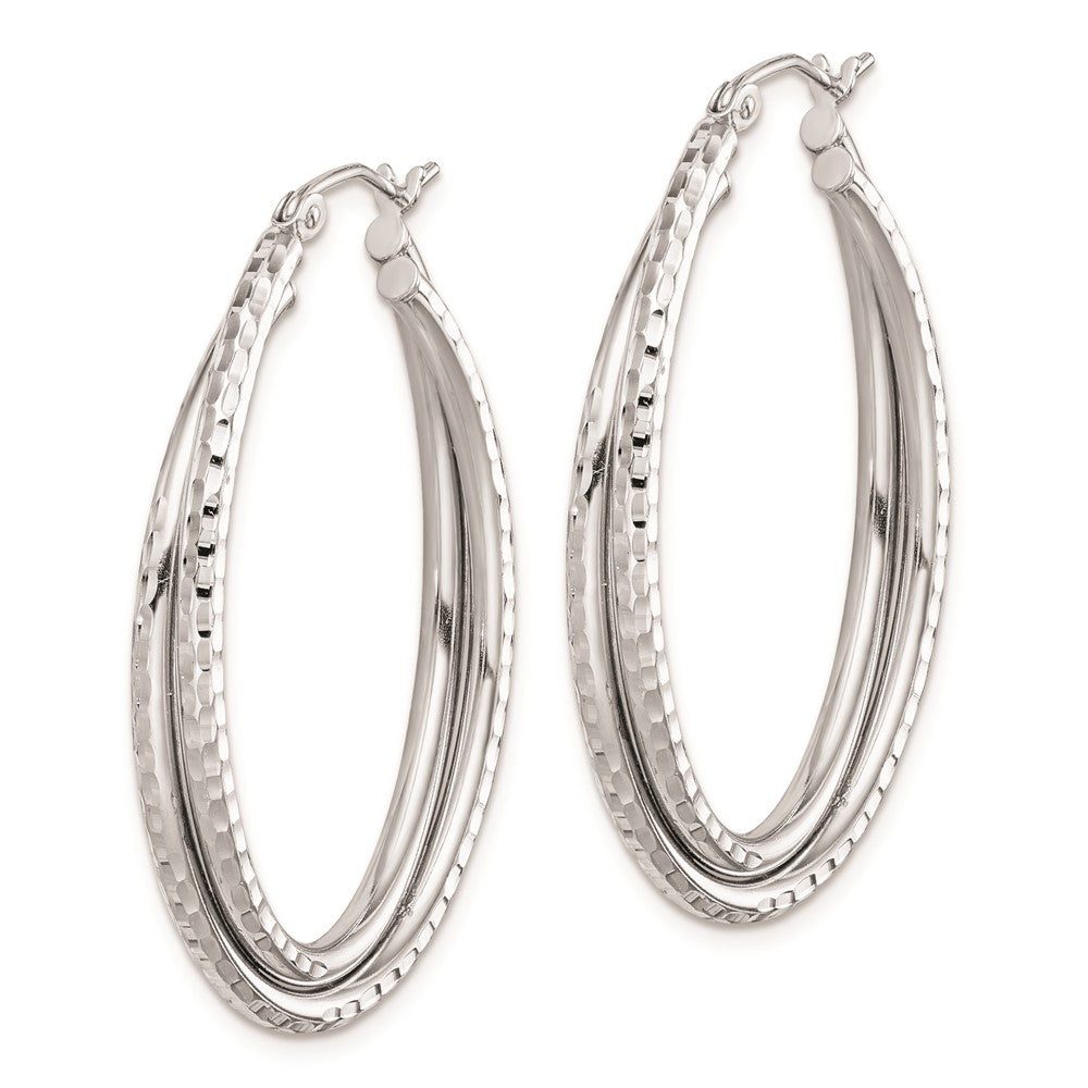 Rhodium-plated Sterling Silver Textured Double Oval Hoop Earrings