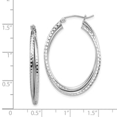 Rhodium-plated Sterling Silver Textured Double Oval Hoop Earrings