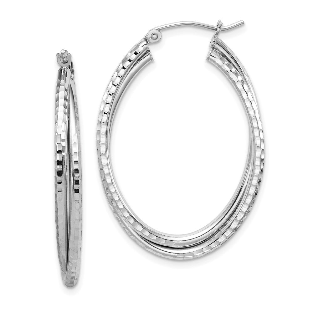 Rhodium-plated Sterling Silver Textured Double Oval Hoop Earrings