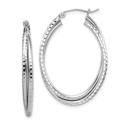 Rhodium-plated Sterling Silver Textured Double Oval Hoop Earrings