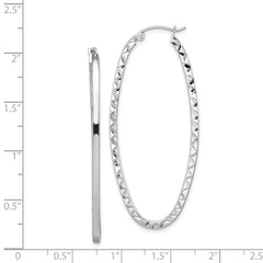 Rhodium-plated Sterling Silver Polished Diamond-cut Oval Hoop Earrings