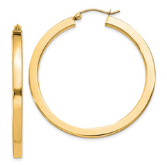 Yellow Gold-plated Sterling Silver 3x40mm Square Tube Hoop Earrings