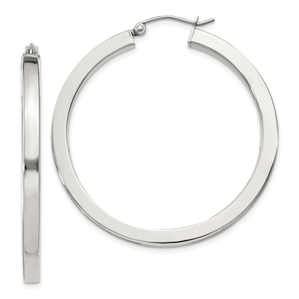 Sterling Silver 3x40mm Square Tube Hoop Earrings