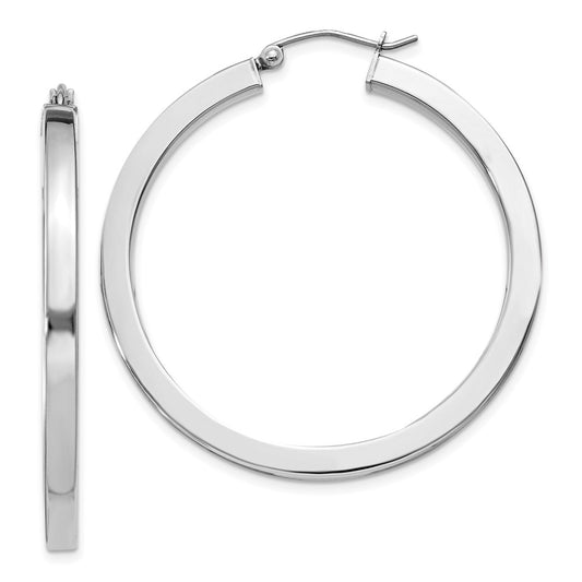 Rhodium-plated Sterling Silver 3x40mm Square Tube Hoop Earrings