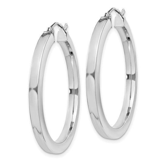 Rhodium-plated Sterling Silver 3x35mm Square Tube Hoop Earrings