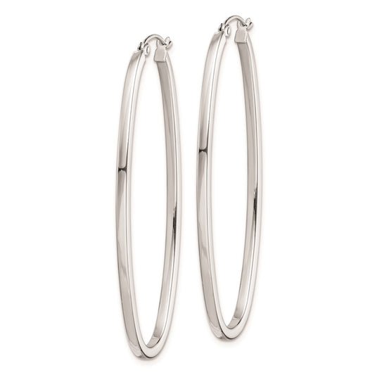 Rhodium-plated Sterling Silver 2mm Oval Hoop Earrings