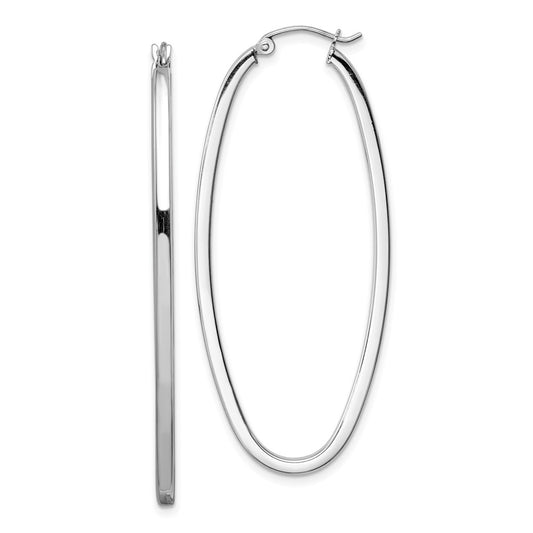 Rhodium-plated Sterling Silver 2mm Oval Hoop Earrings