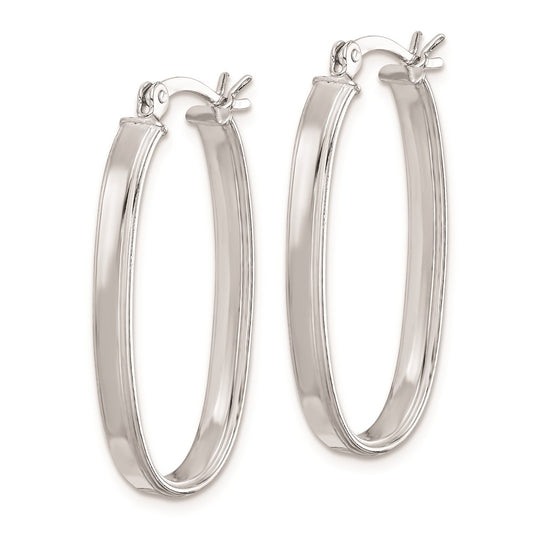 Rhodium-plated Sterling Silver Oval Hoop Earrings