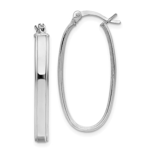 Rhodium-plated Sterling Silver Oval Hoop Earrings