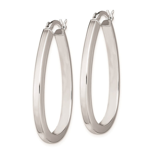 Rhodium-plated Sterling Silver Oval Hoop Earrings