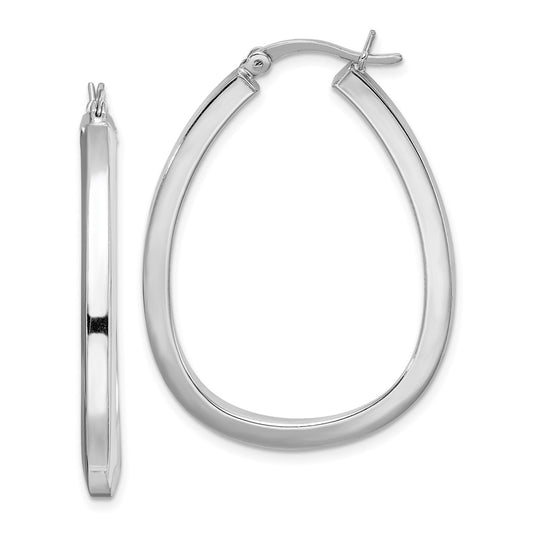 Rhodium-plated Sterling Silver Oval Hoop Earrings