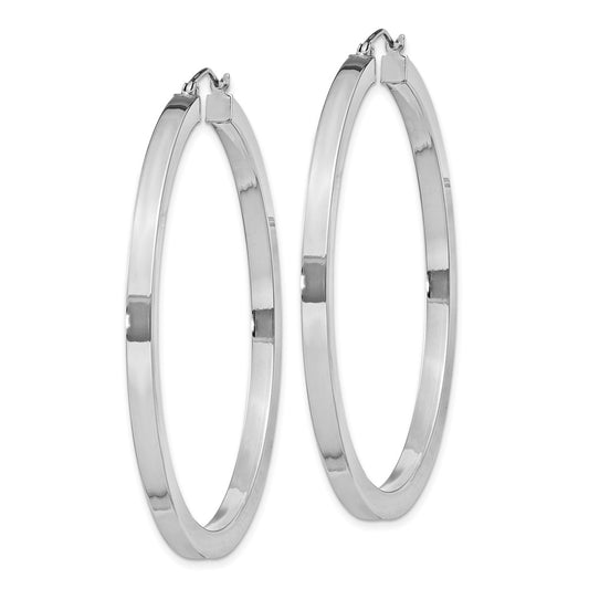 Rhodium-plated Sterling Silver 3x50mm Square Tube Hoop Earrings