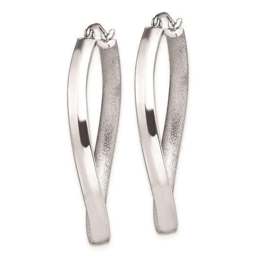 Rhodium-plated Silver Polished Textured Twisted Hoop Earrings