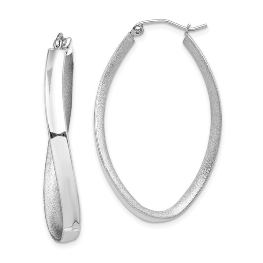 Rhodium-plated Silver Polished Textured Twisted Hoop Earrings