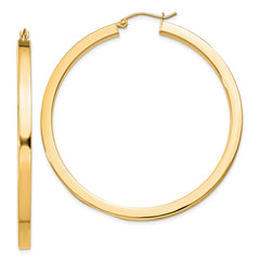 Yellow Gold-plated Sterling Silver 3x50mm Square Tube Hoop Earrings