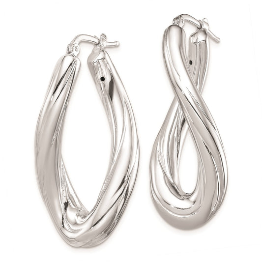 Sterling Silver Polished Rhodium Plated Twisted Oval Hoop Earrings
