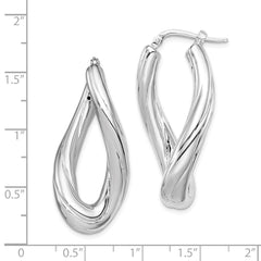 Sterling Silver Polished Rhodium Plated Twisted Oval Hoop Earrings
