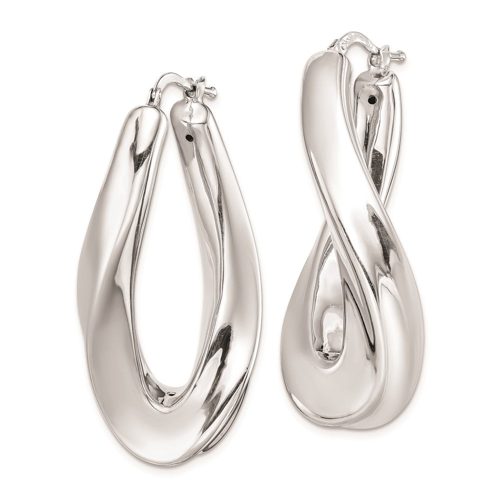 Sterling Silver Polished Rhodium Plated Twisted Hollow Hoop Earrings